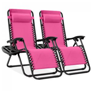 Conjunto de 2 Cadeiras Reclináveis de Gravidade Zero em Aço com Tela de Malha Ajustável da Best Choice Products - Rosa Quente/Preto