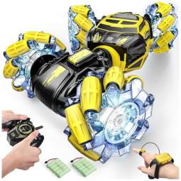 Carrinho de Controle Remoto, 4WD 2.4 Ghz, 360 com Bateria Recarregável, DODOELEPH, Amarelo