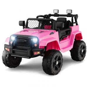 Caminhão Elétrico Infantil OLAKIDS Rosa 12V Jeep 2 Velocidades Controle Remoto Suspensão Porta Dupla LED Música USB MP3 TF