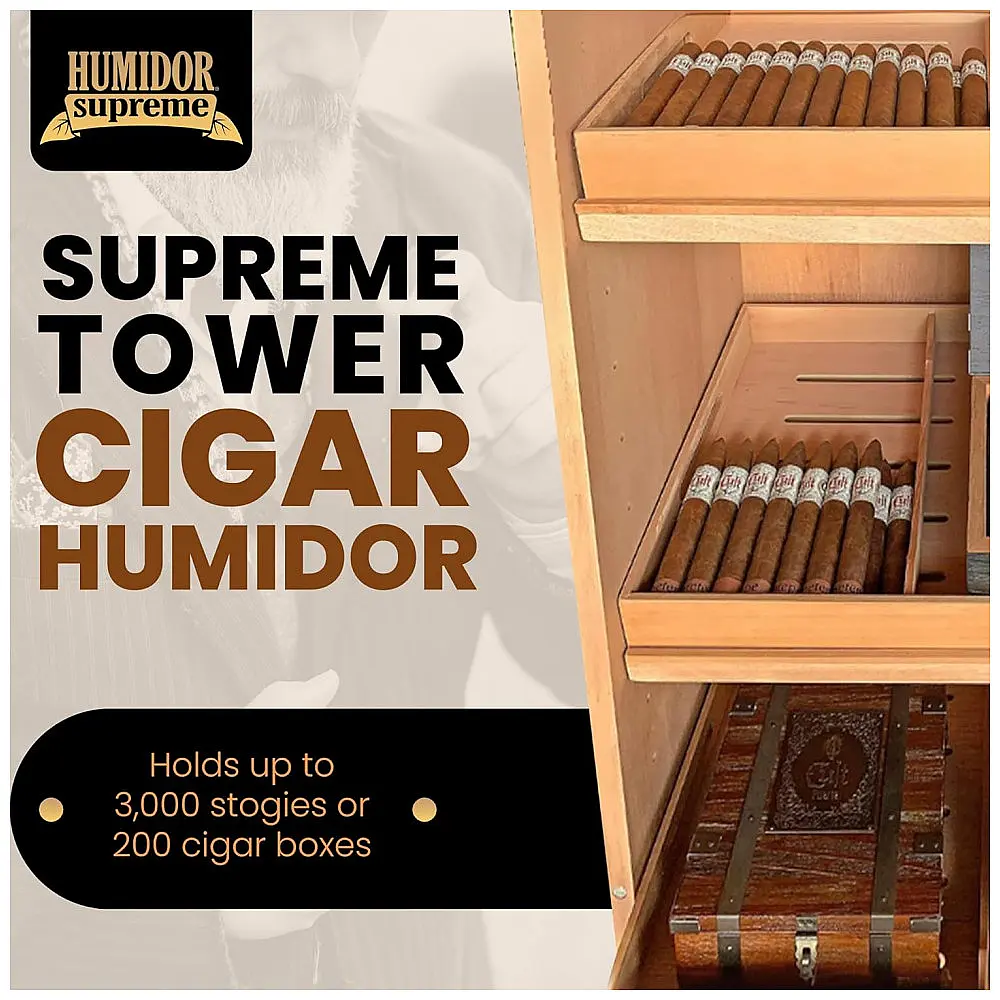 Humidor para Charutos Quality Importers Cerejeira Torre com Gavetas e Prateleiras Ajustáveis 3.000 Charutos — foto 3
