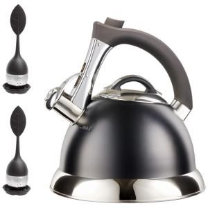 Chaleira de Chá 3L em Aço Inoxidável com Apito, PYKAL KIT WK 001 BLACK EU, Prateado