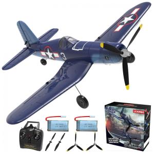 Avião de Controle Remoto com Tecla Acrobática para Crianças e Adultos, LEAMBE F4U Corsair, Azul