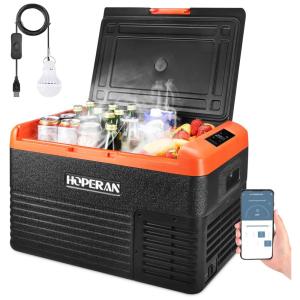Cooler Elétrico Automotivo Portátil 40 Litros com Controle por APP e Luz USB, HOPERAN, Preto e Laranja
