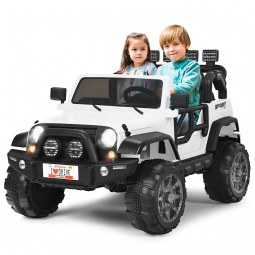 Carro Elétrico Infantil Off Road a Bateria 12V com Luz LED, Músicas, Suspensão de Mola, 3 Velocidades, HONEY JOY, Branco