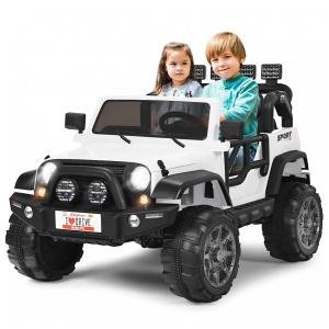 Carro Elétrico Infantil Off Road a Bateria 12V com Luz LED, Músicas, Suspensão de Mola, 3 Velocidades, HONEY JOY, Branco