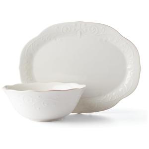 Conjunto de Prato Oval e Tigela para Servir, 2 Peças, Porcelana, Lenox French Perle, Branco