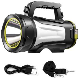 Lanterna LED Recarregável 1000 Lúmens com 7 Modos de Iluminação e Saída USB, AOGELI CX 47, Cinza