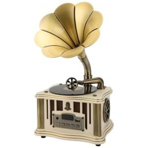 Gramofone Toca Discos Retrô com USB, AUX, Rádio FM, Bluetooth, Micro SD e Controle Remoto, Focket, Branco