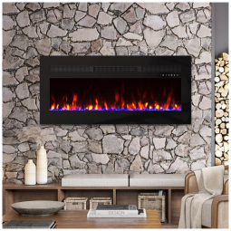 Lareira Elétrica Panana de 107 cm, Embutida ou de Parede, com Timer, LED Touch, Controle Remoto, Chamas Ajustáveis em Cor e Velocidade