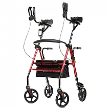Andador Adulto Idoso com Apoio de Braço, Assento Acolchoado e Cesto, Suporta até 136 kg, ELENKER, Vermelho
