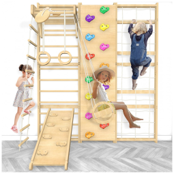 Kit de Treino Completo para Casa com Escada de 3m, Balanço, Corda, Barra Fixa, Escorregador e Parede de Escalada em 1 - Ideal para Ginástica