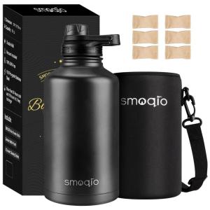 SMOQIO GCooler Portátil para Garrafas de cerveja com Isolamento Duplo, Aço Inox, Preto