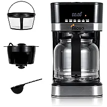 Cafeteira Elétrica Programável com Jarra de Vidro 12 Xícaras, Aço Inoxidavel, 110V 950W, Aiosa, Preta