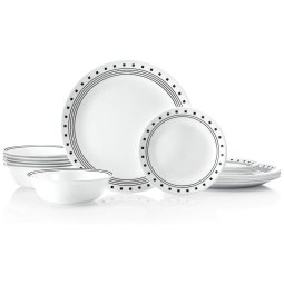 Conjunto de Jantar Corelle Vitrelle 18 Peças para 6 Pessoas City Block - Resistente a Rachaduras e Peso Leve