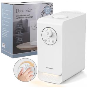 Umidificador de Névoa Quente e Fria 6,5 Litros Inteligente com Luz LED e Modo Automático, Elecameier, Branco