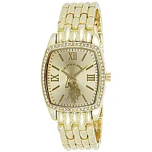 Relógio An de qartzo de aço inoxidável feminino com alça de liga, cor oro, 18, U.S. POLO ASSN. USC40234, Dorado
