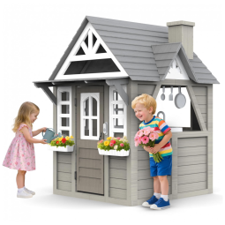 Casa de Madeira para Crianças YOFE: Espaçosa e Divertida, com Cozinha, Campainha e Fogão. Ideal para Brincar ao Ar Livre!