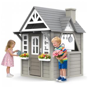 Casa de Madeira para Crianças YOFE: Espaçosa e Divertida, com Cozinha, Campainha e Fogão. Ideal para Brincar ao Ar Livre!