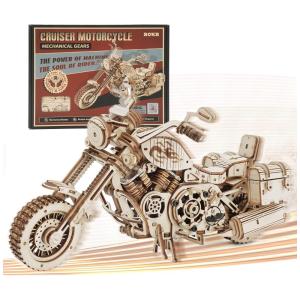 Quebra Cabeças 3D em Madeira para Adultos, Tema Moto Cruiser Clássica com 420 Peças, ROKR LK504