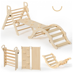 Conjunto BlueWood Pikler Triangle: Brinquedo de Escalada de Madeira para Crianças, Montessori 7 em 1, Design Exclusivo e Sustentável