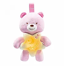 Ursinho de Pelúcia Chicco Good Night Bears Rosa Musical com Luz Noturna para Bebês