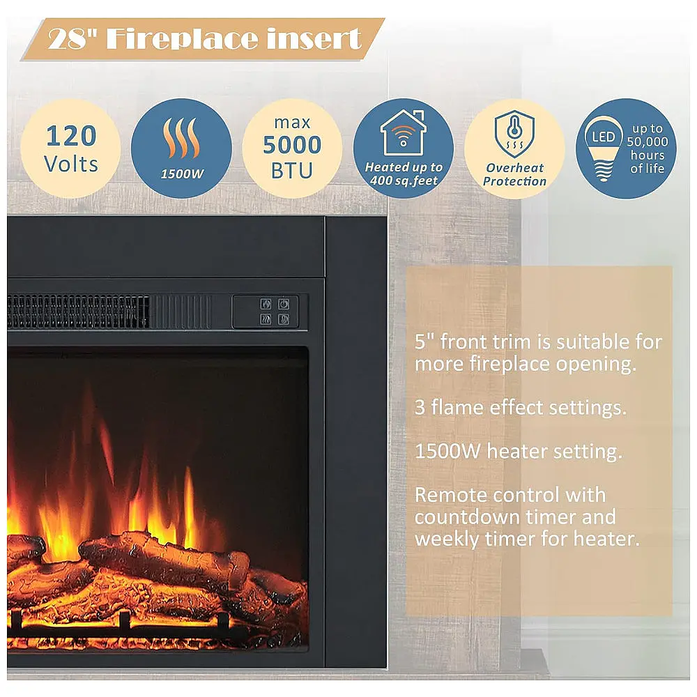 Lareira Elétrica Efiretric 72x51cm 1500W Troncos LED Timer Embutir 110V — foto 3