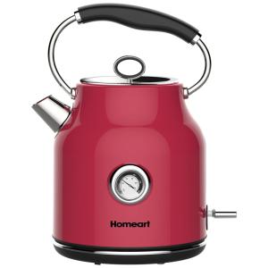 Chaleira de Chá Elétrica 1.7L, com Apito, Aço Inoxidável, 1500W, 110v, HOMEART, Vermelho
