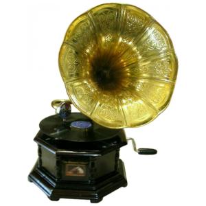 Gramofone Toca Discos Retro com Alto Falantes Estéreo, 110V, Preto