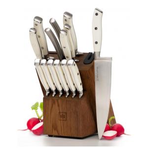 Conjunto de Facas STYLED SETTINGS em Aço Inoxidável com Bloco de Bancada e Afiador Embutido, 14 Peças, Branco