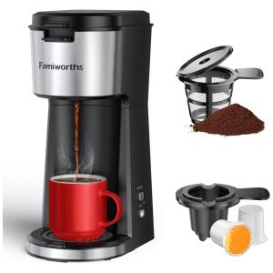 Cafeteira Elétrica para Café Moído e Capsulas, Dose Única, 110V 1000W Famiworths, Preta