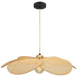 BAMWUAN Lustre de Bambu com Abajur em Rattan Trançado à Mão, 61 cm, Altura Ajustável até 87,6 cm, Luminária Boho para Sala e Quarto