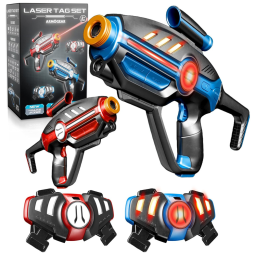 Conjunto de Pistola de Brinquedo com Laser Tag, 4 Modos de Jogo, 2 Pistolas, 2 Coletes e Acessórios para Crianças e Adultos, ArmoGear