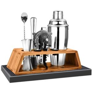 Kit Bn Profissional 11 Peças em Aço Inoxidável com Suporte de Madeira, ECOZEN LIFESTYLE, Prateado