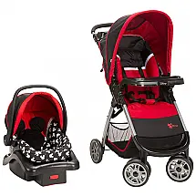 Carrinho de Bebê com Cadeira para Carro Disney Mickey Mouse, Vermelho e Preto