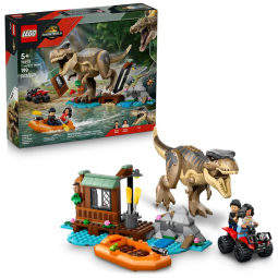 LEGO Jurassic World T. rex River Escape conjunto de construção 199 peças com T. rex articulado, barco e minifiguras