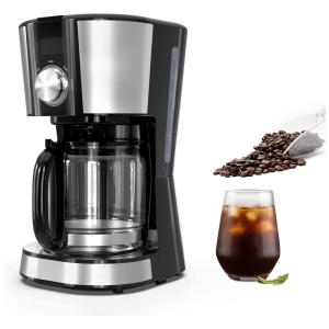 Cafeteira Elétrica Programável com Controle de Temperatura e Tela LCD, Aço Inoxidável, 110v, MAFUSHAD, Preto