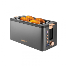 Torradeira Elétrica 4 Fatias 6 Níveis de Tostagem de Aço Inoxidável com Temporizador, Funções de Bagel, Descongelar, Reaquecer e Bandeja de