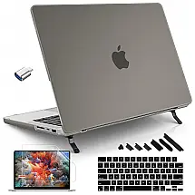 Tuiklol Capa Rígida Transparente MacBook Pro 14" Cinza – Modelos A2992, A2918, A2779, A2442, A3185, A3401, A3434 com Suporte e Protetor