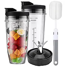 Sonkettek Kit de Jarras e Lâminas para Blender Ninja Compatíveis - 2 Copos 710ml com Tampa Sip Seal e Lâmina