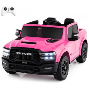 Carro Elétrico Infantil 2 Lugares 24V, 2x100W, Controle Remoto, Suspensão 4 Rodas, Costzon Ram 2500 Rebel, Rosa