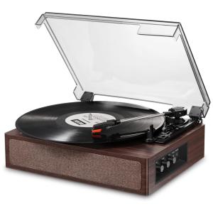 Vitrola Toca Discos Retrô Vitrola, 3 Velocidades com Bluetooth e Alto Falantes Embutidos, 110v, DONNER DP 100, Marrom