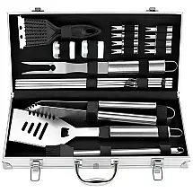 Kit Churrasco na Grelha 20 Peças de Aço Inoxidável com Estojo de zenamento, ROMANTICIST, Prateado