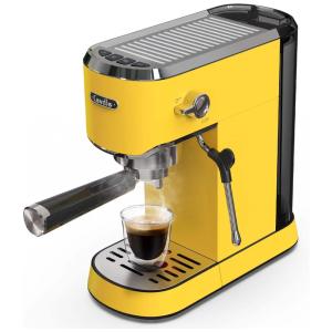 Máquina de Café Expresso em Aço Inoxidável com Bocal de Leite, 110V, CAVDLE, Amarela