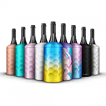 Porta Garrafa Térmico para Vinho Frost Buddy em Aço Inoxidável com Isolamento a Vácuo, Cor Azul e Amarelo