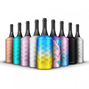 Porta Garrafa Térmico para Vinho Frost Buddy em Aço Inoxidável com Isolamento a Vácuo, Cor Azul e Amarelo