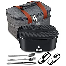 Marmita Elétrica Portátil 1,5L com Recipiente de Aço Inoxidável e Acessórios, 12V 110V 75W, STN, Preta