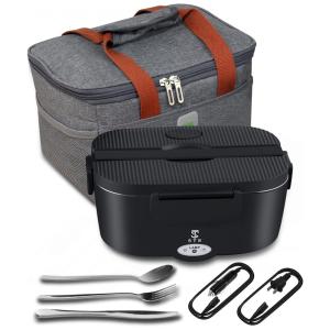 Marmita Elétrica Portátil 1,5L com Recipiente de Aço Inoxidável e Acessórios, 12V 110V 75W, STN, Preta