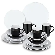 Aparelho de Jantar com 16 Peças em Cerâmica Incluindo Pratos e Bowls, Vancasso, Preto e Branco