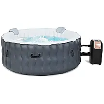 Spa Inflável Hidromassagem para 4 Pessoas com 108 Jatos, Tampa e Bomba de Ar, GYMAX, Cinza