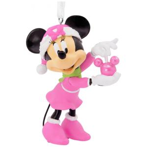 Enfeite de Natal Hallmark Disney Minnie Mouse com Chapéu de Papai Noel e Ornamento de Orelhas Mickey em Resina Rosa, 5,7 x 3,8 x 4,5 cm